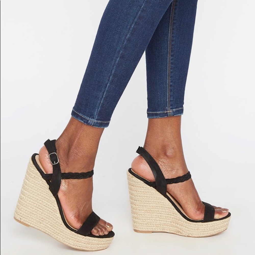 black wedges with ankle strap